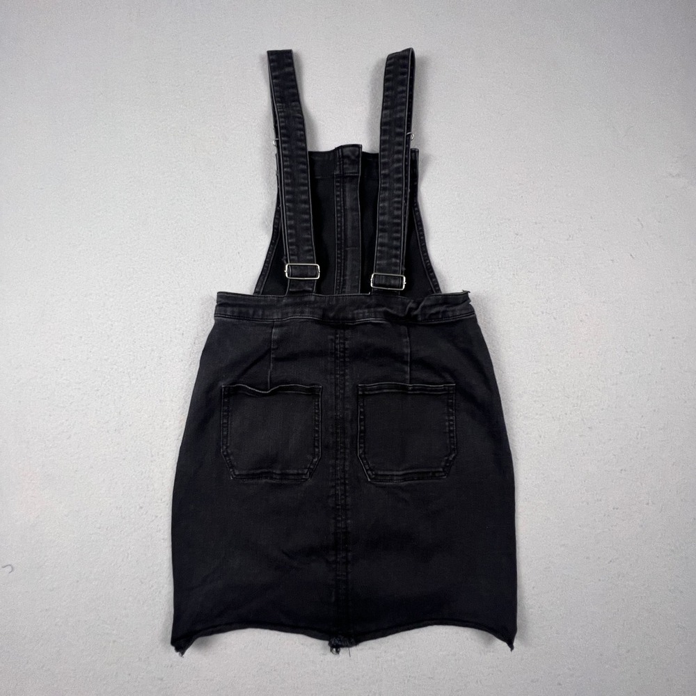 Sky and Sparrow Overall Dress Womens Small Black Denim Button Front Raw Hem Boho - Picture 3 of 11